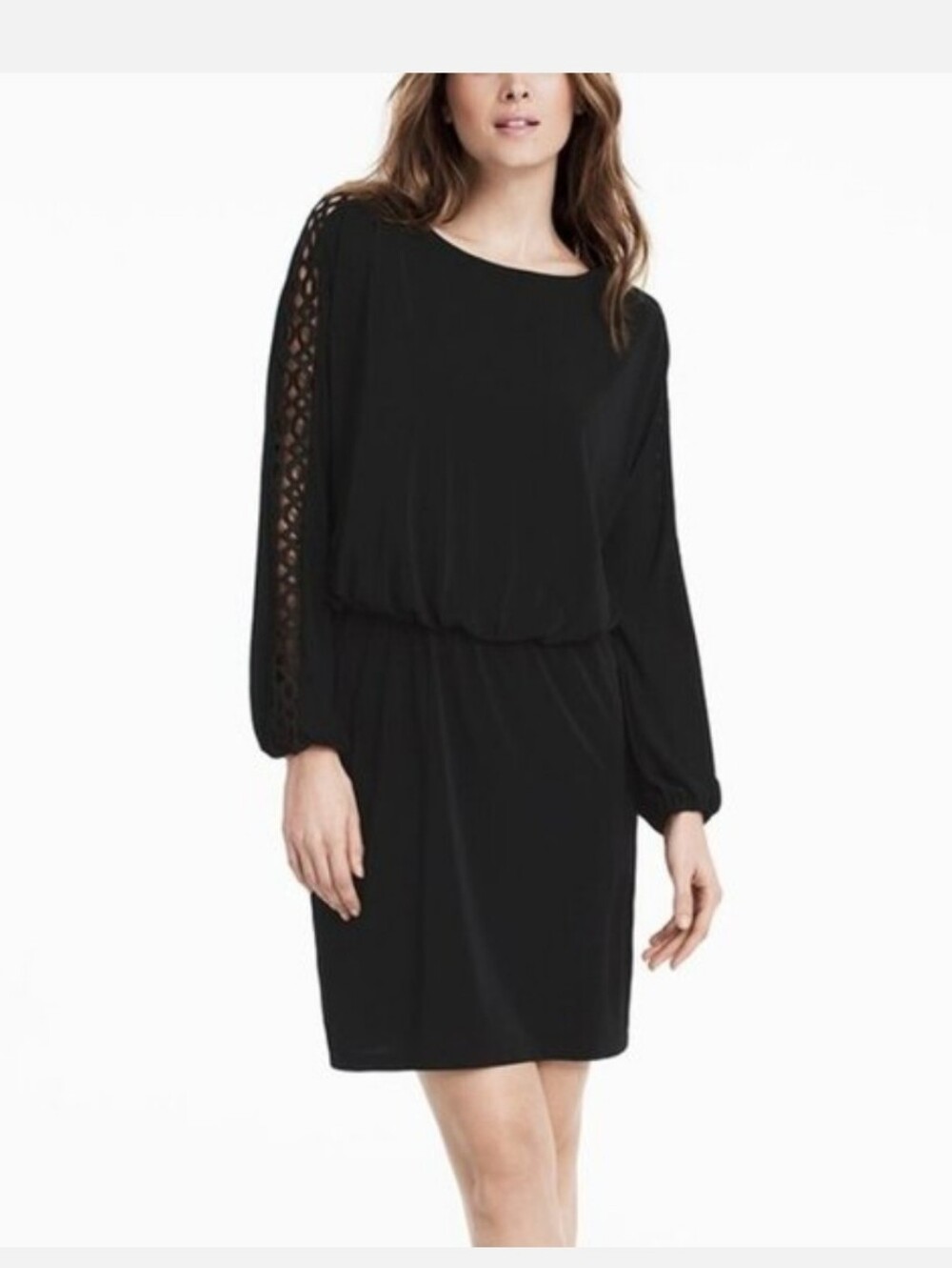 White House Black Market Black Crochet Sleeve Mini Dress